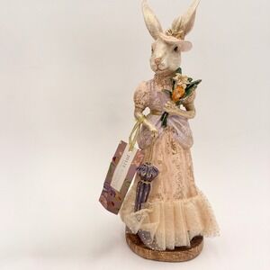 Jolie Fleur Victorian Easter Bunny Rabbit Figurine Lady Flowers Umbrella  Dress